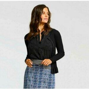 Cabi Sweaters Cabi #5287 Black Ruffle Party Cardi Cardigan Size XL